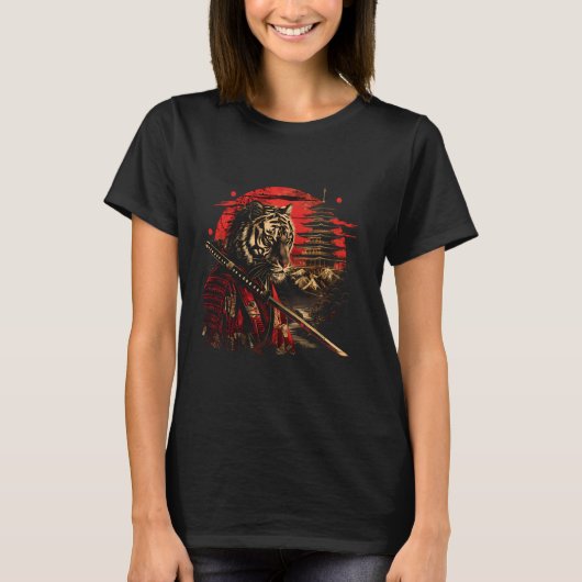 Samurai Tiger Temple Japanese Samurai Tiger Anime  T-Shirt (Vorderseite)