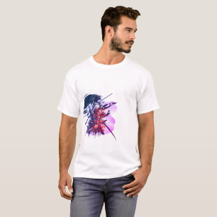 Samurai-Tinte-Kunst-T-Shirt - Doppelseitig Blau & T-Shirt
