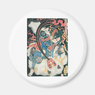 Samurai tötet einen Dämon, alte japanische Maler Magnet