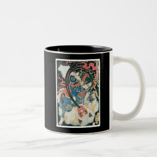 Samurai tötet einen Dämon, alte japanische Malerei Zweifarbige Tasse