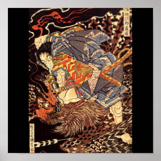 Samurai tötet Tengu/Vogelmalerei, c. 1800 Poster