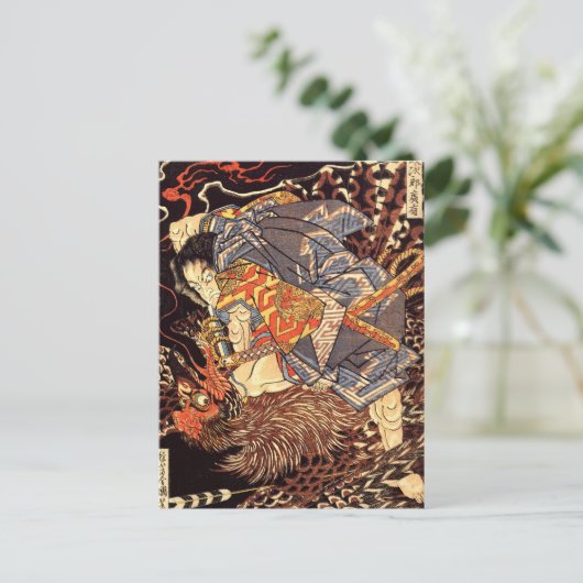 Samurai tötet Tengu/Vogelmalerei, c. 1800 Postkarte (Stehend Vorderseite)