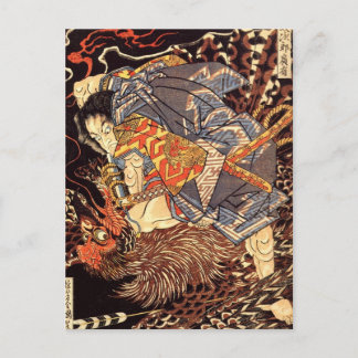Samurai tötet Tengu/Vogelmalerei, c. 1800 Postkarte
