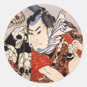 Samurai Tragen eines Schädelmusters Runder Aufkleber