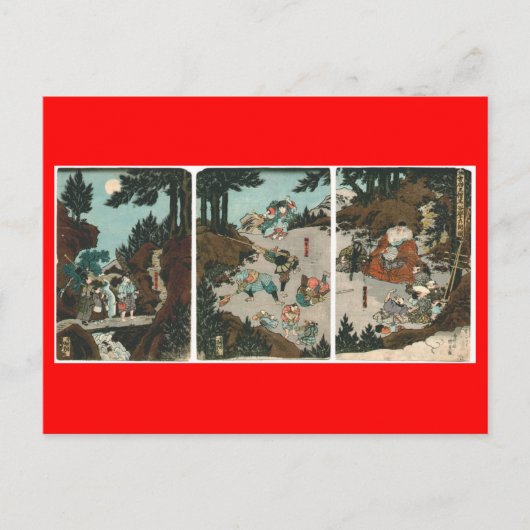 Samurai-Training mit Tengu, Circa 1859 Postkarte (Vorderseite)