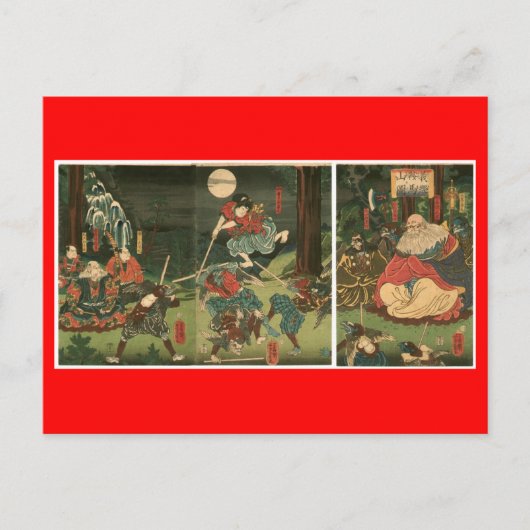 Samurai-Training mit Tengu, Circa 1859 Postkarte (Vorderseite)