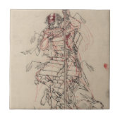 Samurai-trinkender Grund circa 1800s Fliese (Vorderseite)