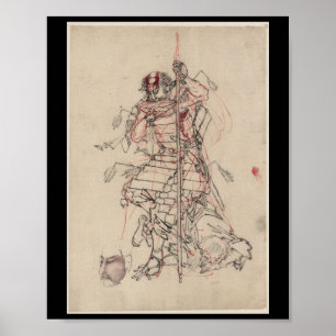 Samurai-trinkender Grund circa 1800s Poster