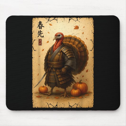 Samurai Turkey Thanksgiving Japanese Warrior Anime Mousepad (Vorne)