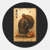 Samurai Turkey Thanksgiving Japanese Warrior Anime Runder Aufkleber (Vorderseite)