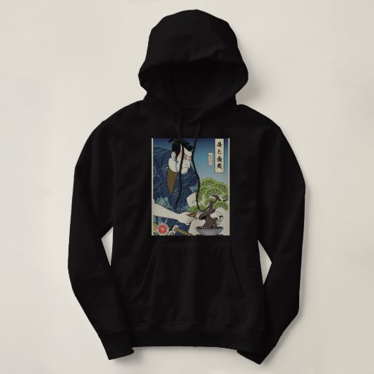 Samurai und Bonsai Tree Ukiyoe Japanischer Krieger Hoodie (Design vorne)