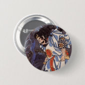 Samurai-und Wasser-Drache-Vintager Japaner-Druck Button (Vorne & Hinten)