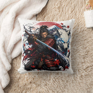 Samurai und White Wolf Tasse Japanischer Krieger Kissen