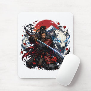 Samurai und White Wolf Tasse Japanischer Krieger Mousepad