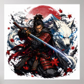 Samurai und White Wolf Tasse | Japanischer Krieger Poster (Vorne)