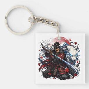 Samurai und White Wolf Tasse Japanischer Krieger Schlüsselanhänger