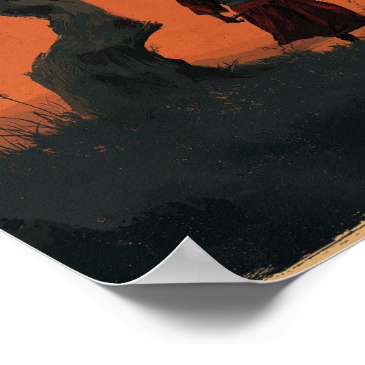 Samurai Under Sunset Tree in Traditional Japanese  Poster (Ecke)