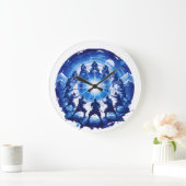 Samurai Unity Japanese Blue Ink Art Circular Große Wanduhr (Zuhause)