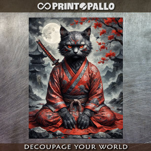 Samurai vampire cat with katana in meditation seidenpapier