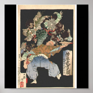Samurai, von Tengu angegriffen, Circa 1883 Poster