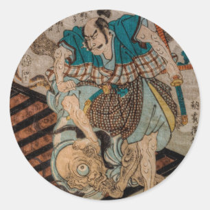 Samurai VS Cyclops Runder Aufkleber