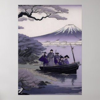 Samurai-Wandkunst, Mount Fuji, japanischer Poster