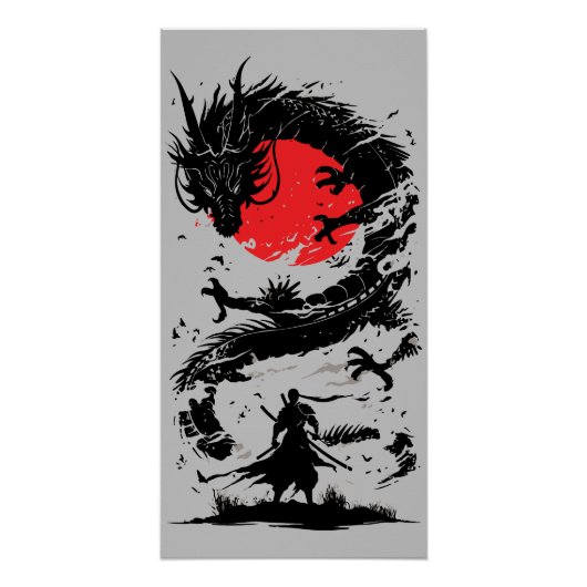 Samurai Warrior and Dragon Battle Poster (Vorderseite)