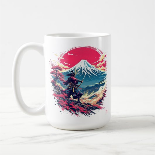 Samurai Warrior at Mount Fuji Japanese Art  Kaffeetasse (Links)