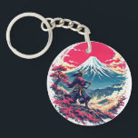Samurai Warrior at Mount Fuji Japanese Art Schlüsselanhänger<br><div class="desc">A striking Japanese-inspired design featuring a lone samurai warrior standing before Mount Fuji at sunset. This t-shirt blends traditional samurai spirit with beautiful scenic Japanese landscapes. Perfect for fans of samurai,  Japan,  manga aesthetics,  and minimalist ink illustrations. Makes a unique gift for lovers of Japanese culture and art.</div>