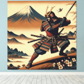 Samurai Warrior auf dem Fuji - Ukiyo-e Art Leinwanddruck (Insitu (Holzboden))