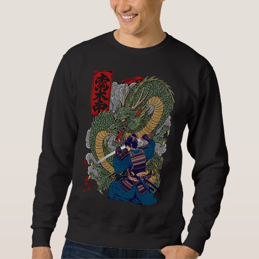 Samurai Warrior Facing Fierce Dragon japanische Ku Sweatshirt (Vorderseite)