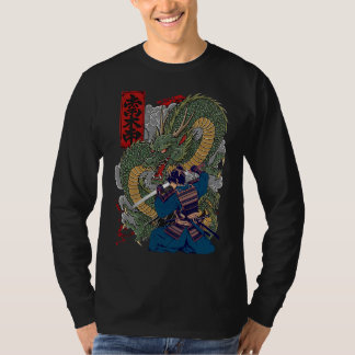 Samurai Warrior Facing Fierce Dragon japanische Ku T-Shirt