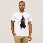 Samurai Warrior in Black Robe mit Schwert T-Shirt (Vorne ganz)