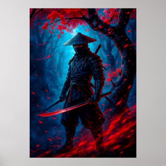 Samurai Warrior mit Glowkatana Fantasy Poster (Vorne)