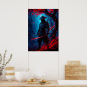 Samurai Warrior mit Glowkatana Fantasy Poster (Küche)