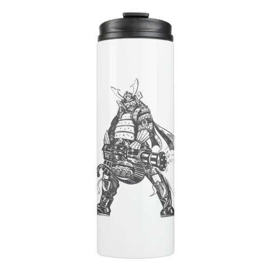 Samurai Warrior mit schnellem Feuerwaffen Thermosbecher (Vorderseite)
