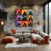 Samurai Warrior Portraits in Bold Graffiti Art Poster