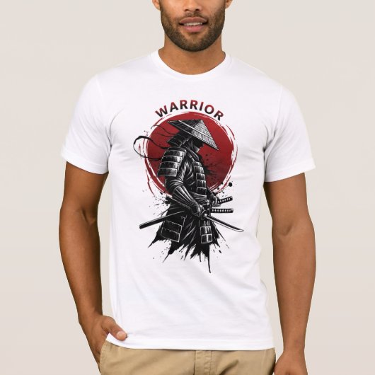 Samurai Warrior Rising Sun Japanese Ink Style T-Shirt (Vorderseite)