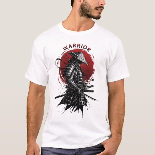 Samurai Warrior Rising Sun Japanese Ink Style T-Shirt (Vorderseite)