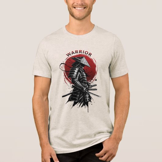 Samurai Warrior Rising Sun Japanese Ink Style Tri-Blend Shirt (Vorderseite)