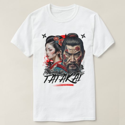 Samurai Warrior Spirit - Artistic Tattoo Design T-Shirt (Design vorne)