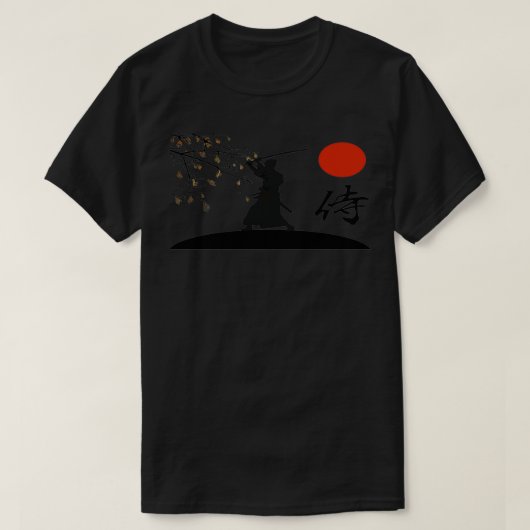 Samurai Warrior Sword Retro Japanese Red Moon Styl T-Shirt (Design vorne)