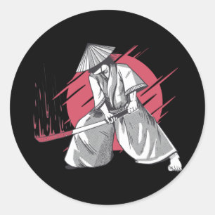 Samurai Warrior trifft auf Katana Runder Aufkleber