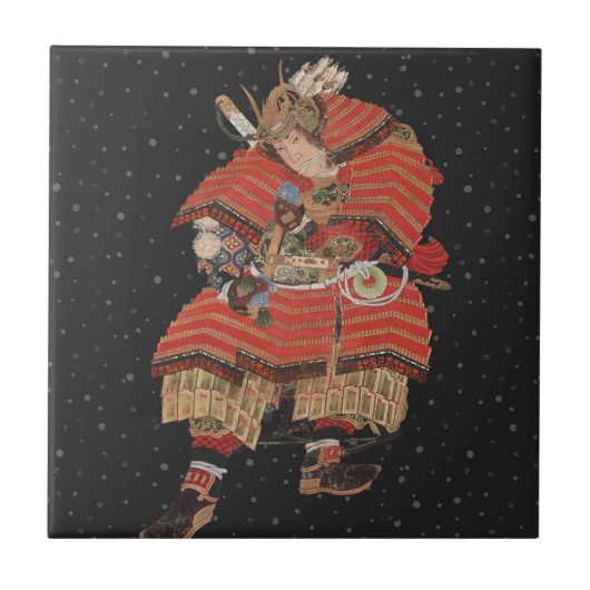Samurai Warrior Vintage Japanische Kunst Fliese (Vorderseite)
