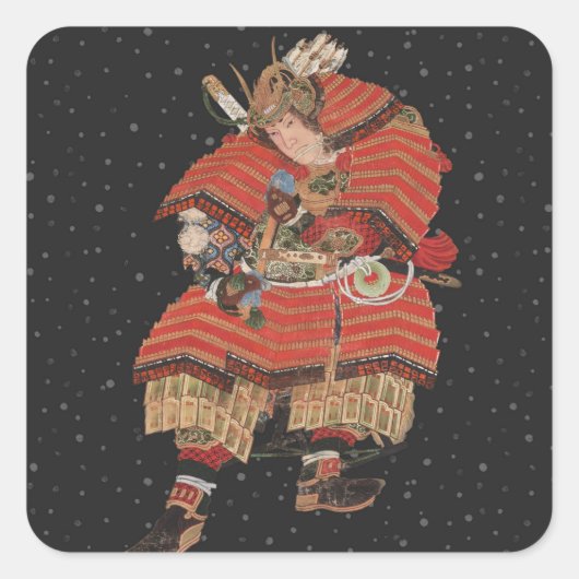Samurai Warrior Vintage japanische Kunst Quadratischer Aufkleber (Vorderseite)