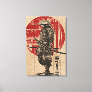 Samurai Warrior Wabi Sabi Art   Vintag Red Sun Leinwanddruck