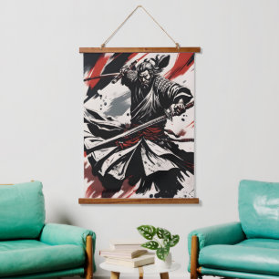 Samurai Warrior Wandteppich Mit Holzrahmen