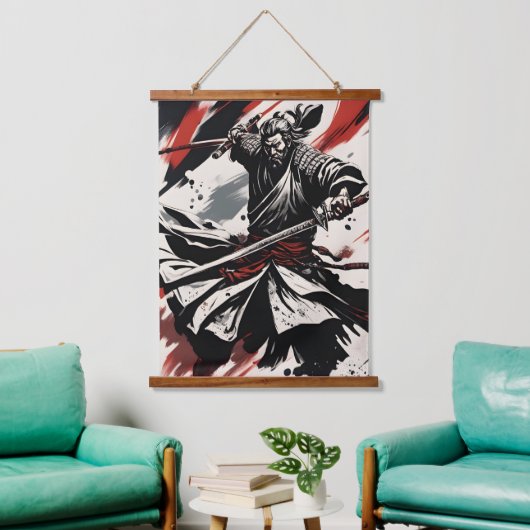 Samurai Warrior Wandteppich Mit Holzrahmen (Wohnzimmer)