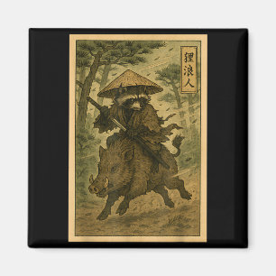 Samurai-Waschbär-Ronin, der auf einem Eber reitet, Magnet