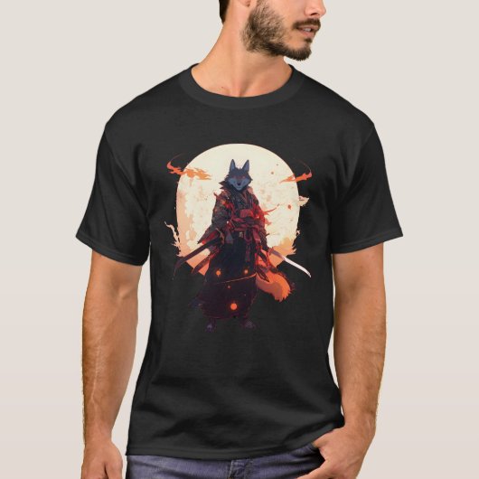Samurai Wolf Japanese Anime T-Shirt (Vorderseite)